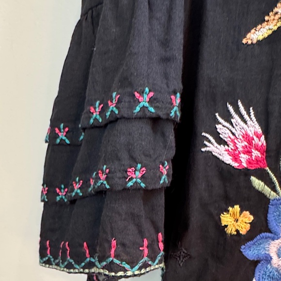 Johnny Was Tie Front Black Top with Colorful Embroidery and Beaded Tassles SZ - Picture 6 of 8